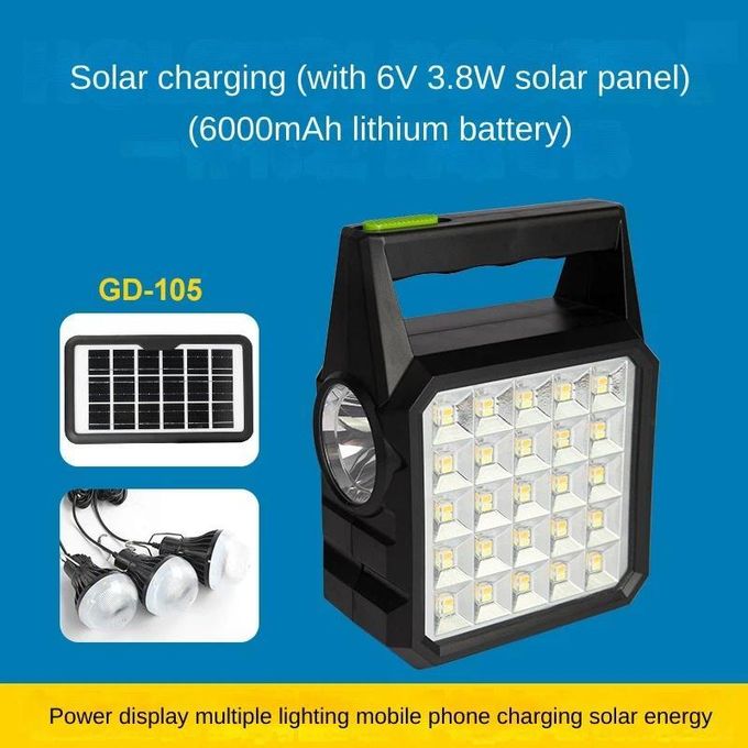 Solar charging panel( 6V,3.8W) for Mobile phone with USB interface, one-to-five charging cable, external one-to-three light bulbs (10W), lighting waterproof LED lamp (6000mAh lithium battery)
