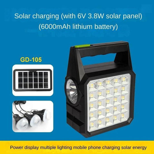 Solar charging panel( 6V,3.8W) for Mobile phone with USB interface, one-to-five charging cable, external one-to-three light bulbs (10W), lighting waterproof LED lamp (6000mAh lithium battery)