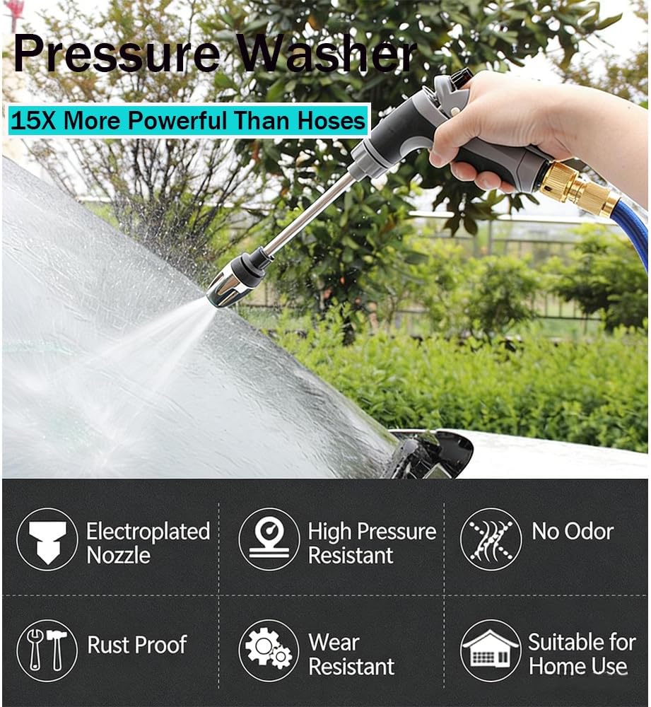 Aquoxis Pressure Washer – 15X More Powerful Than Hoses, Aquoxis Spray Nozzle, with 360° Rotating for Three Spray Modes, Easy Installation, Universal Compatibility (with Foam Pot + 3 Metal Connector)