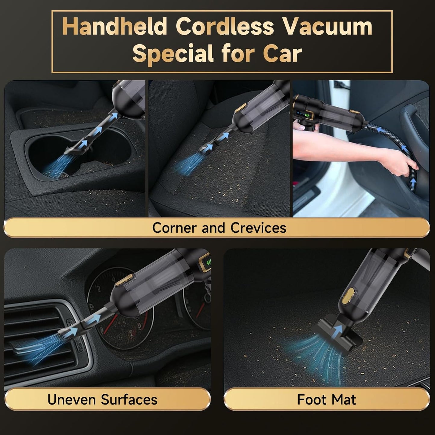 Handheld Vacuum Cleaner, Battery, Car Vacuum Cleaner, Cordless 27000Pa Mini Vacuum Cleaner, Rechargeable, Portable, Lightweight, Strong Car Vacuum, 220000 RPM Electric Dust Blower for Car