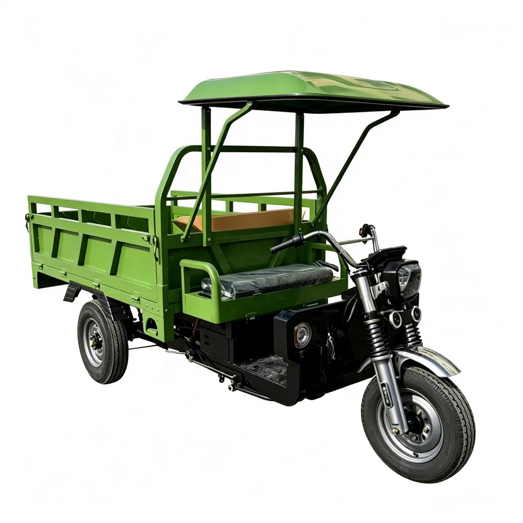 Heavy-Duty Electric 3-Wheeler with 5000W Motor, Mechanical Gear Shift & Hydraulic Brake for All-Weather Cargo Delivery