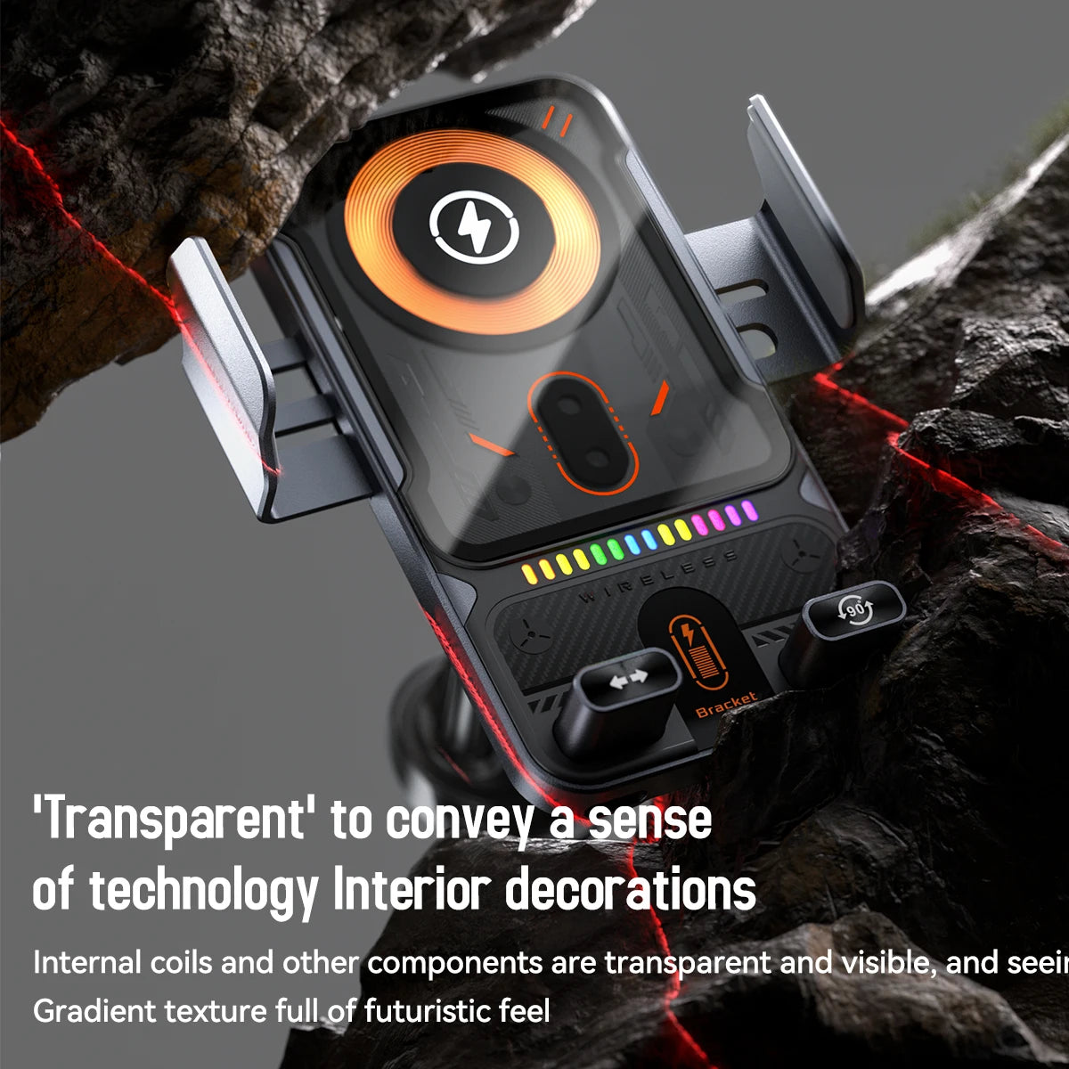 2026 NEW Design Double Motor 90 Degree Automatic Rotation 15W Fast Charging Car Holder Mount Auto-sensing with Atmosphere Light