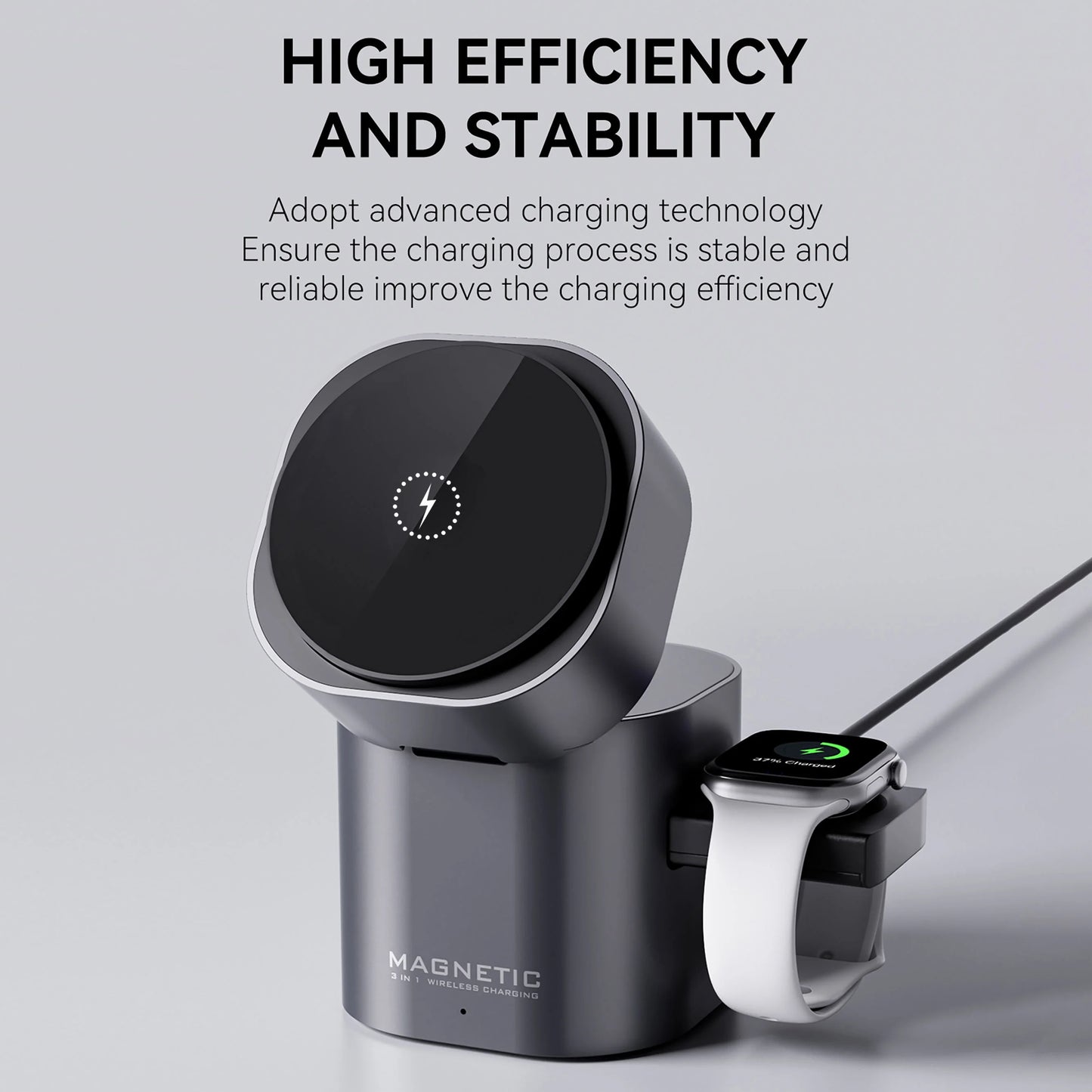 Auto-Folding Magnetic Charging Cube - 3-in-1 Wireless Fast Charger Station with LED Display for IPhone, Apple Watch