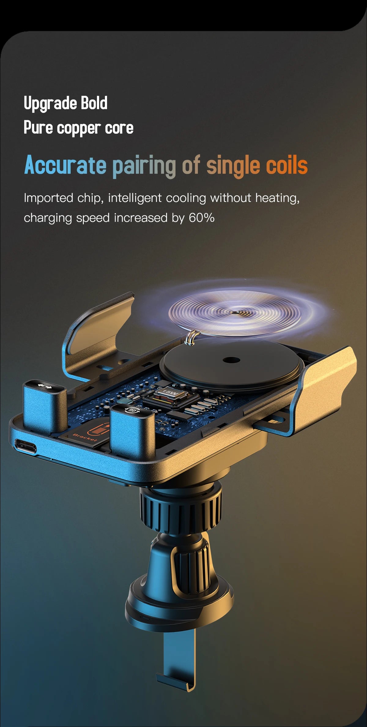 2026 NEW Design Double Motor 90 Degree Automatic Rotation 15W Fast Charging Car Holder Mount Auto-sensing with Atmosphere Light