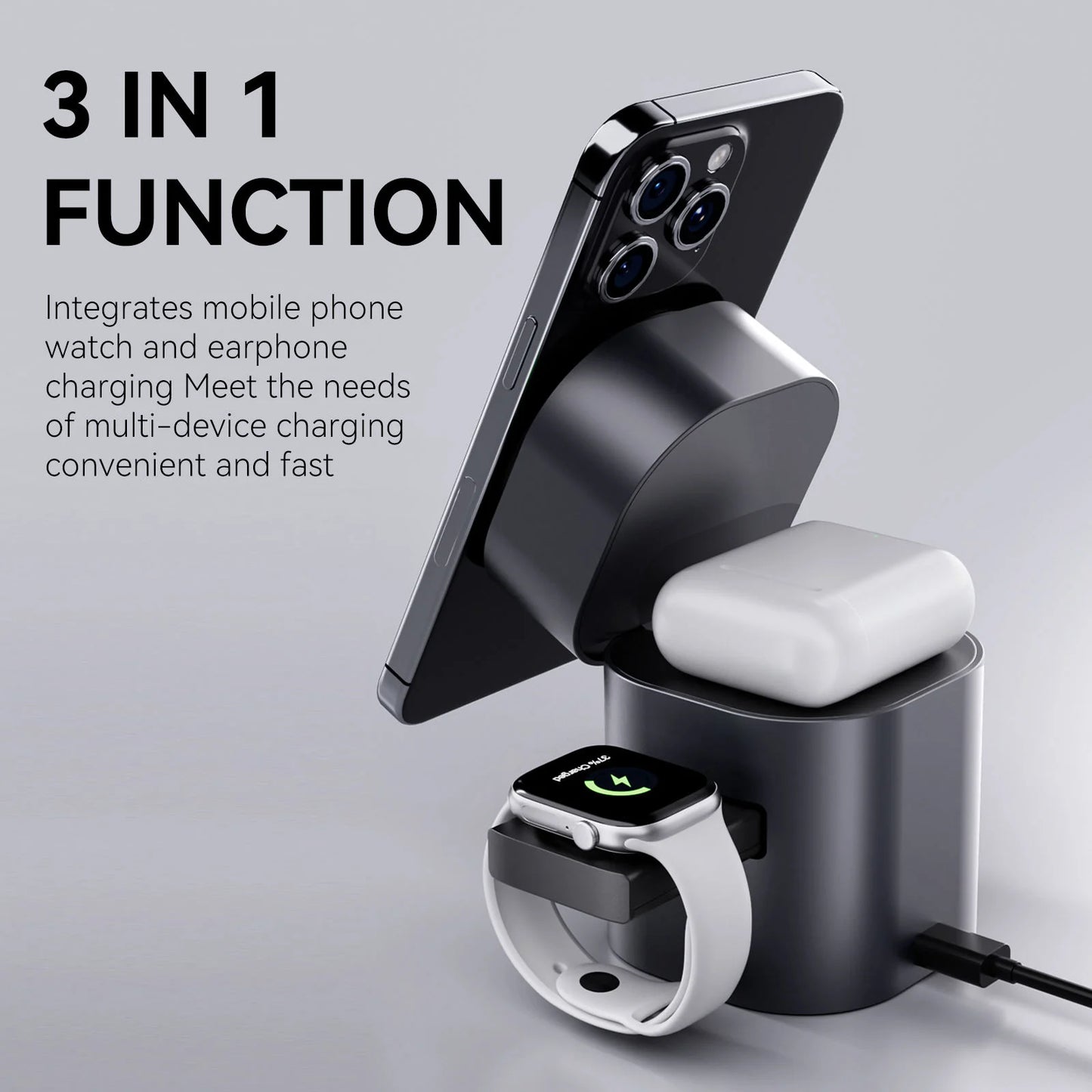 Auto-Folding Magnetic Charging Cube - 3-in-1 Wireless Fast Charger Station with LED Display for IPhone, Apple Watch