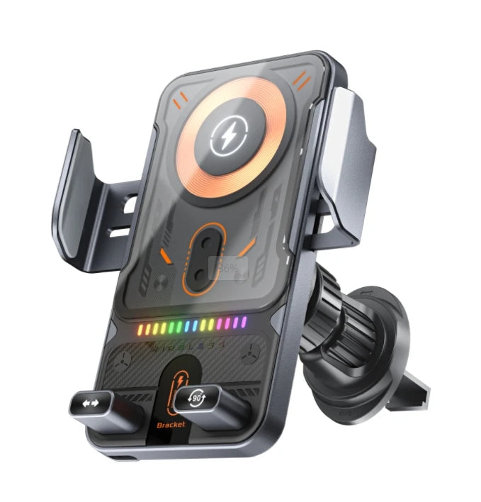 2026 NEW Design Double Motor 90 Degree Automatic Rotation 15W Fast Charging Car Holder Mount Auto-sensing with Atmosphere Light