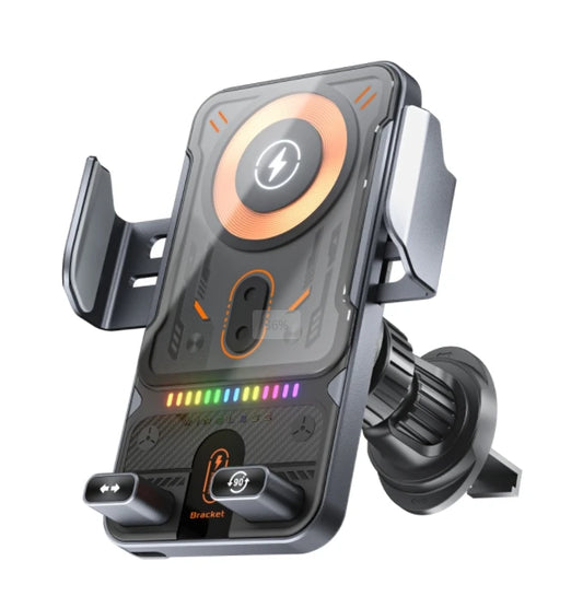 2026 NEW Design Double Motor 90 Degree Automatic Rotation 15W Fast Charging Car Holder Mount Auto-sensing with Atmosphere Light